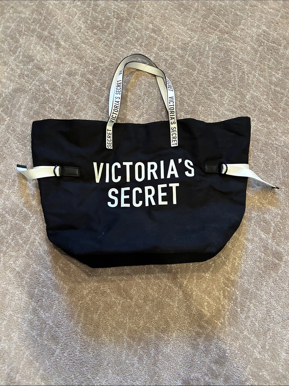 Victoria's Secret Black Tote with White Logo and Branded Straps